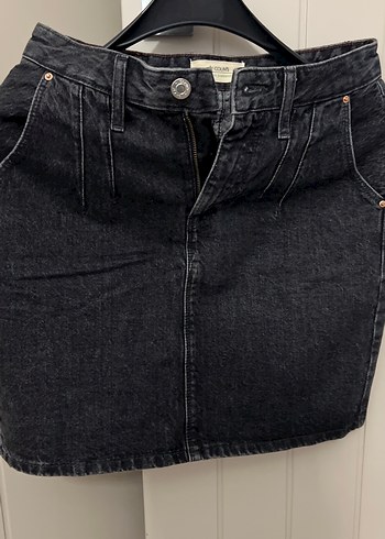 Kahverengi Koyu Denim Mini Etek - Görsel 5