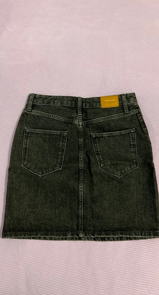 Kahverengi Koyu Denim Mini Etek - Görsel 2