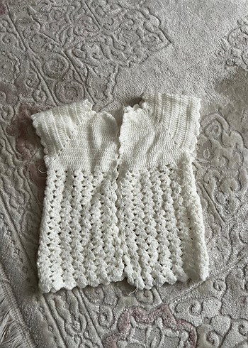 Beyaz Triko Kız Çocuk Kolsuz yelek - Görsel 2