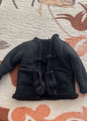 Kürklü Siyah Kız Çocuk Kışlık Ceket - Görsel 2