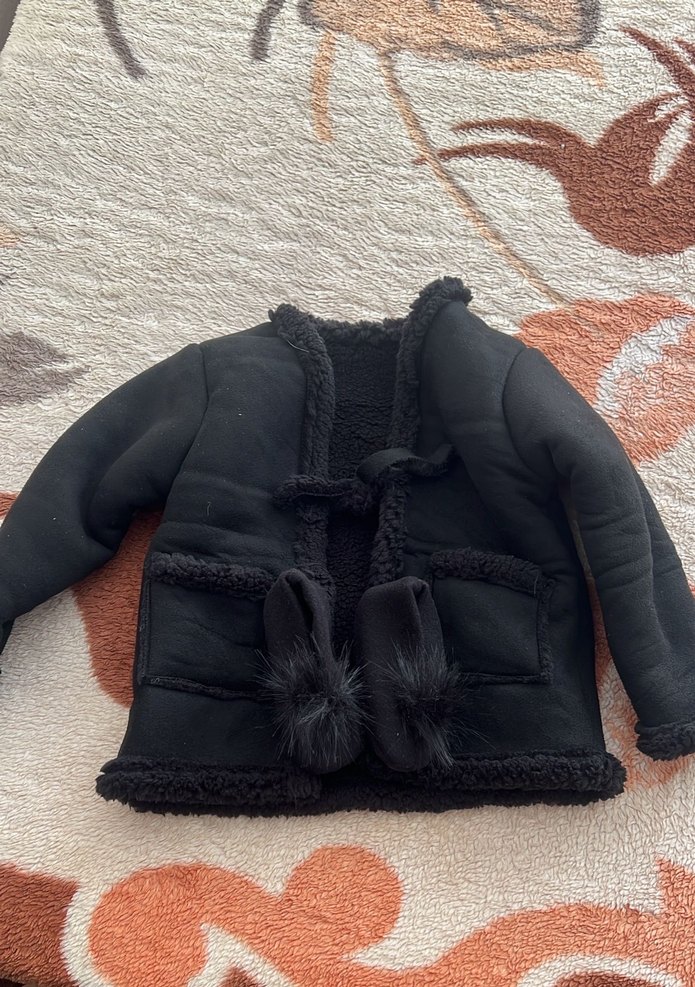 Kürklü Siyah Kız Çocuk Kışlık Ceket - Görsel 2