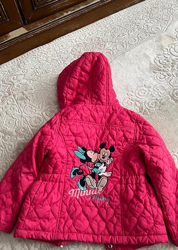 Kız Çocuk Kapüşonlu Pembe Nakışlı Mont - Görsel 2