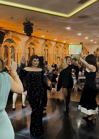 Abiye Siyah Uzun prenses model yaka Gece Elbisesi