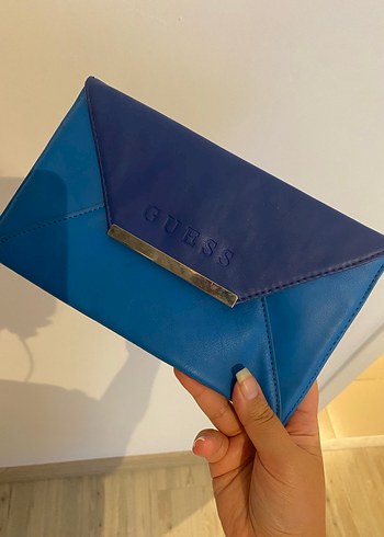 Mavi Parlak Deri Kadın Clutch çanta