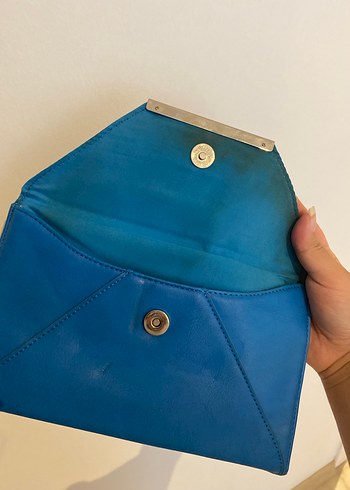 Beden mavi Renk Mavi Parlak Deri Kadın Clutch çanta