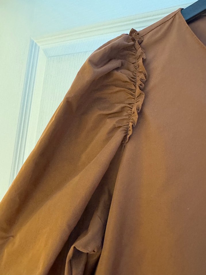 Kadın Kahverengi Midi tafta kumas Elbise - Görsel 4