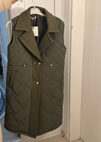 Düğmeli yeşil Kadın Yelek - Görsel 3