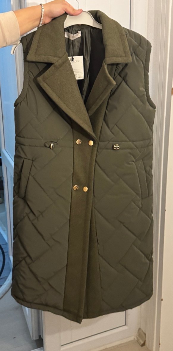 Düğmeli yeşil Kadın Yelek - Görsel 2