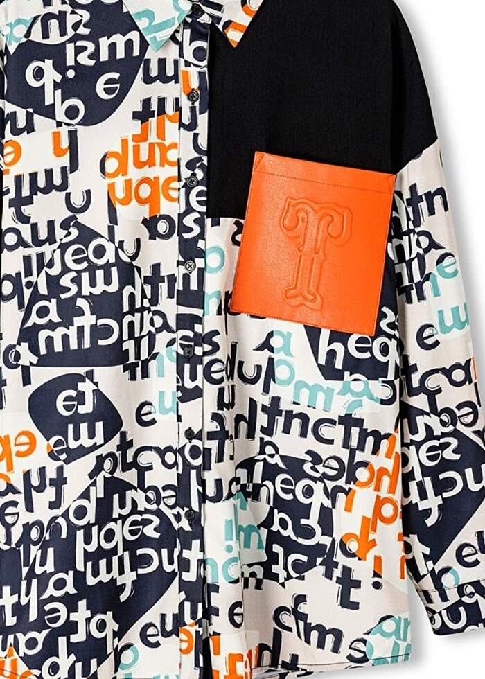 Twist Gömlek SLOGAN DESEN COLORBLOCK - Görsel 5