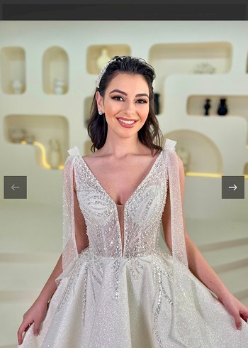 Işıl ışıl parlayan kumaşlı A kesim kendinden tarlaranlı Gelinlik - Görsel 10