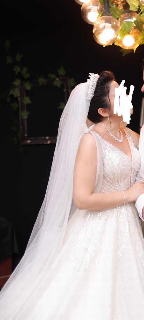 Işıl ışıl parlayan kumaşlı A kesim kendinden tarlaranlı Gelinlik - Görsel 3