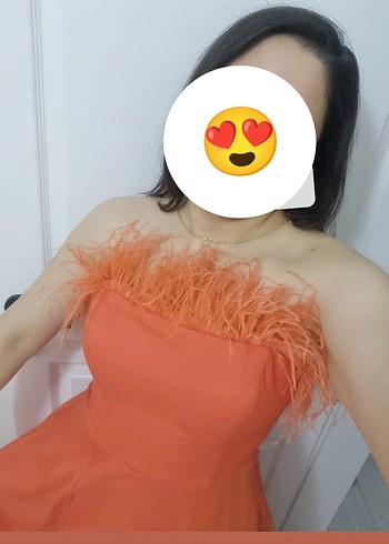 Turuncu İpli Uzun Abiye Elbise - Görsel 6