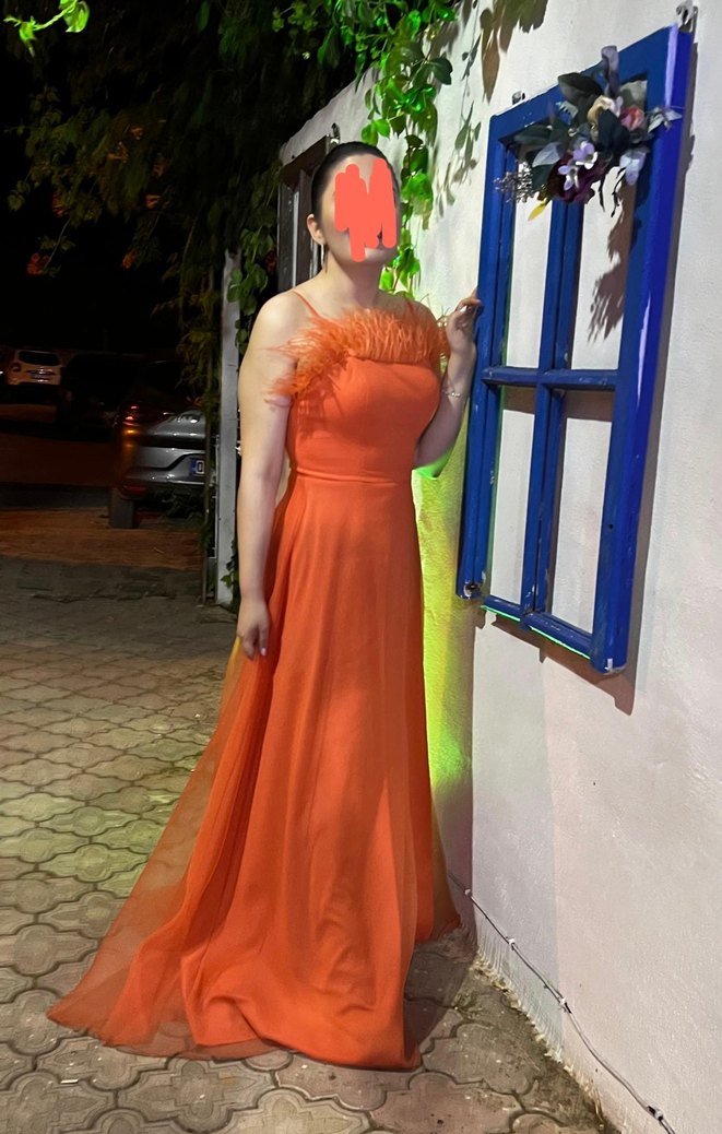 Turuncu İpli Uzun Abiye Elbise - Görsel 3