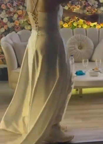 Beyaz İp Askılı Straplez Gelin Alma After Parti Nişan Elbisesi - Görsel 5