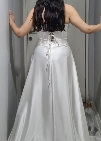 Beyaz İp Askılı Straplez Gelin Alma After Parti Nişan Elbisesi - Görsel 6
