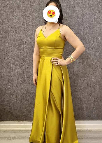 Yağ Yeşili Petrol Sarısı Drapeli Uzun Abiye Elbise - Görsel 5