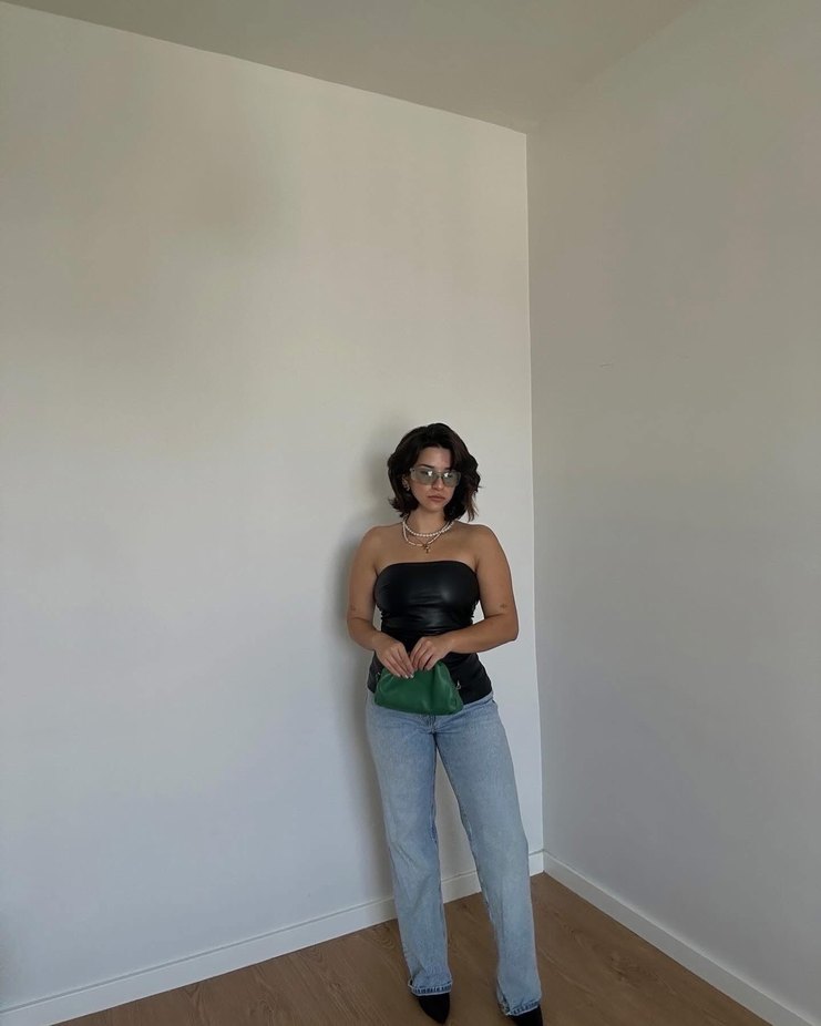 Siyah Deri Mini Straplez Bustiyer - Görsel 3