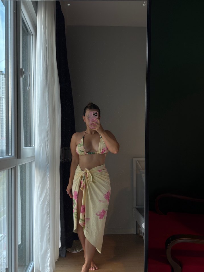 Sarı Çiçek Desenli Mini Bohem Pareo - Görsel 2