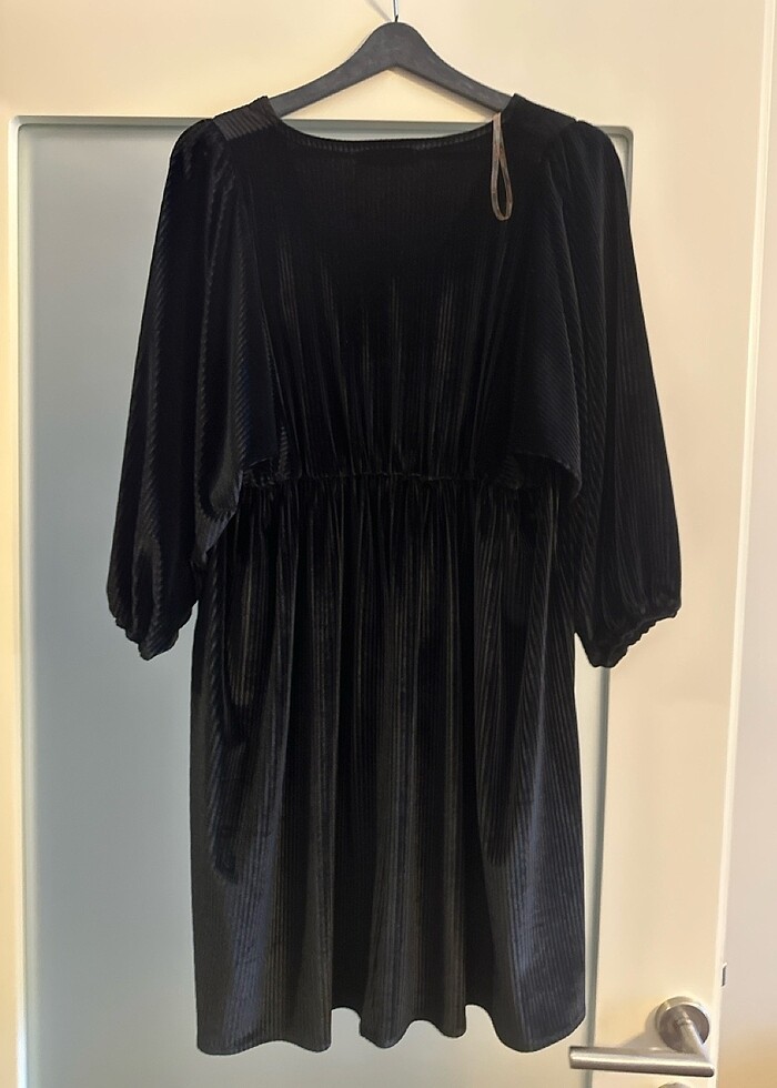 Kadife balon kol mini elbise - Görsel 3