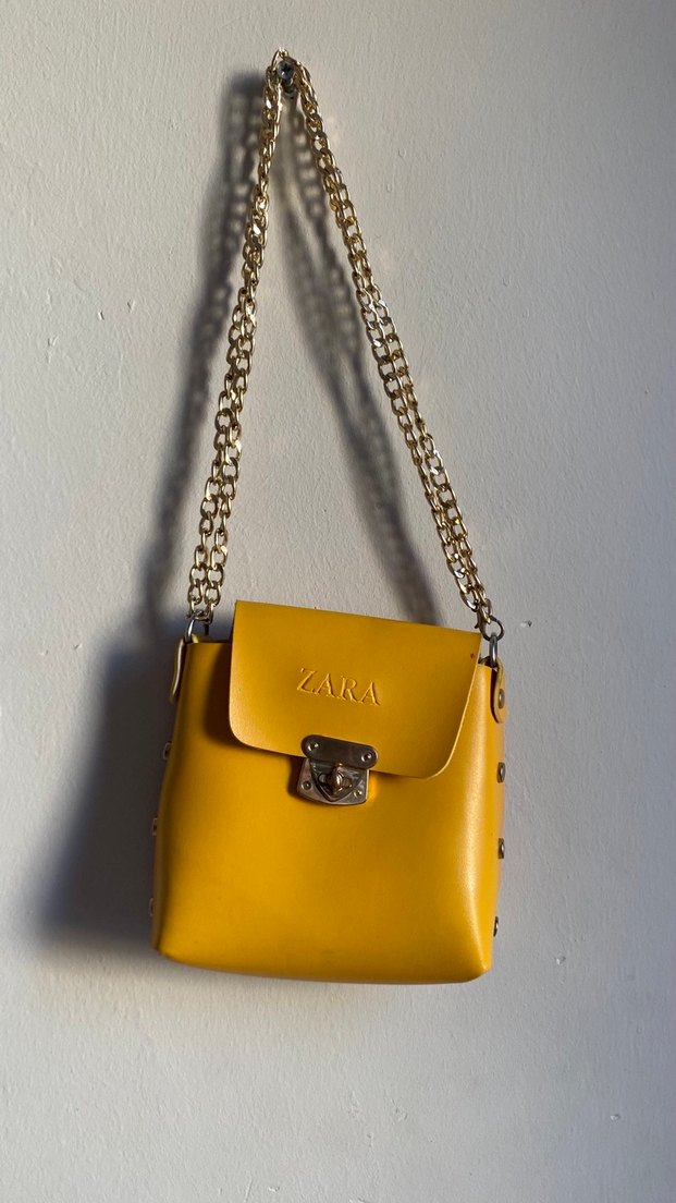 Sarı Deri Tokalı Kadın Çanta - Görsel 2