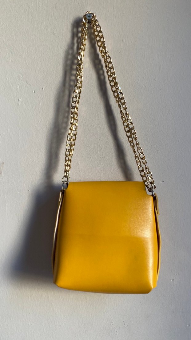 Sarı Deri Tokalı Kadın Çanta - Görsel 3