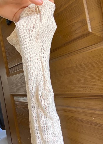 Beyaz Örgü Askılı Midi Elbise - Görsel 2