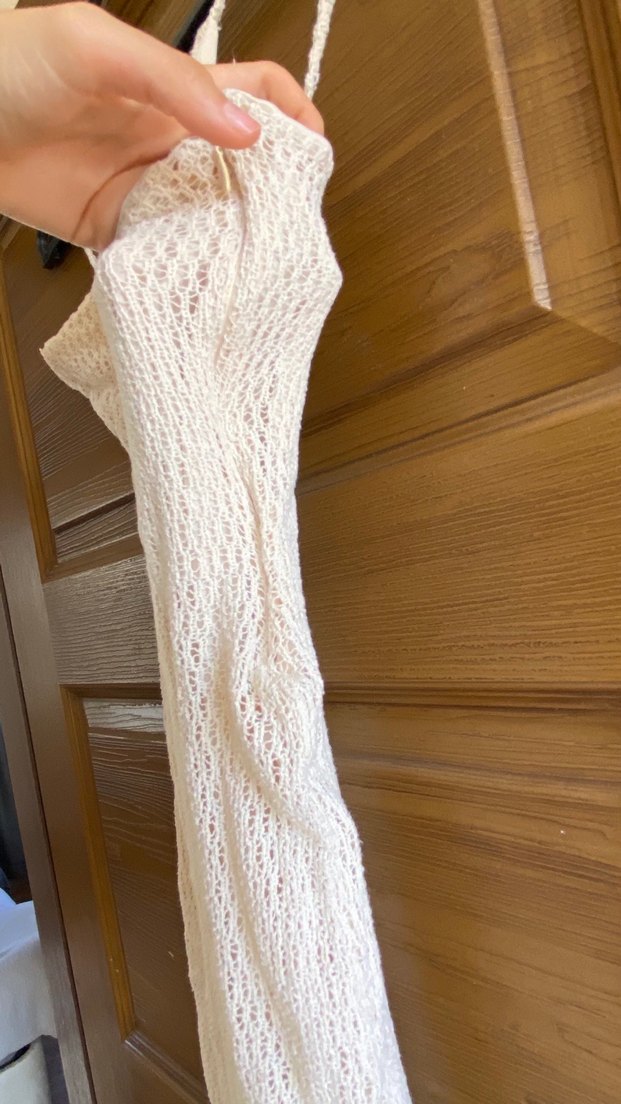 Beyaz Örgü Askılı Midi Elbise - Görsel 2