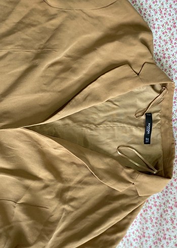 Bej Kadın Keten Düğmeli Ceket - Görsel 3