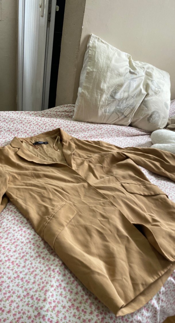 Bej Kadın Keten Düğmeli Ceket - Görsel 4