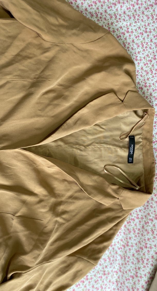 Bej Kadın Keten Düğmeli Ceket - Görsel 3