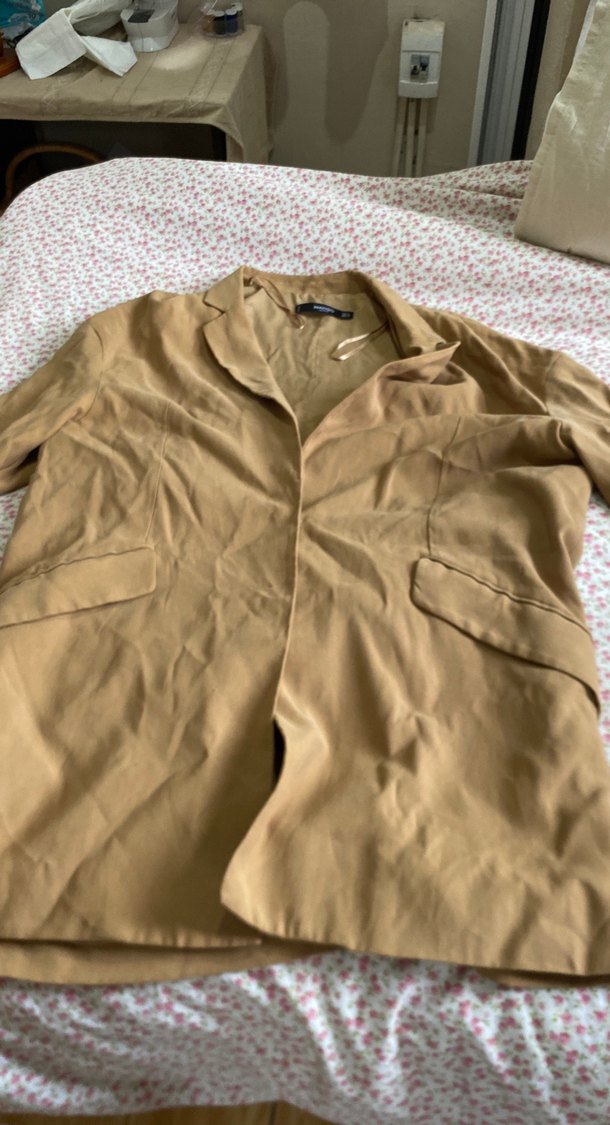 Bej Kadın Keten Düğmeli Ceket - Görsel 2