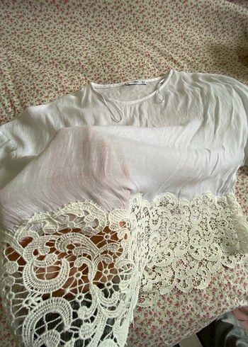 Dantel Detaylı Beyaz Keten Bohem Bluz - Görsel 3