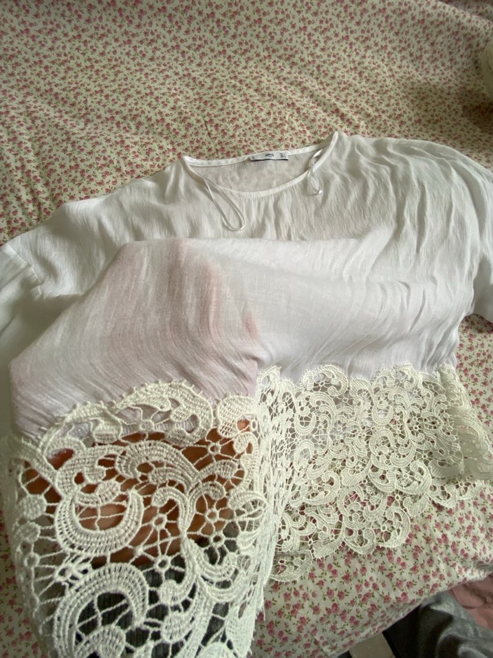 Dantel Detaylı Beyaz Keten Bohem Bluz - Görsel 3