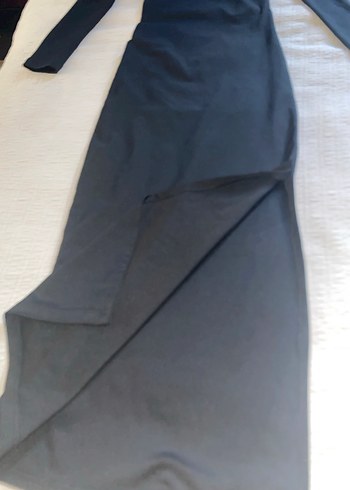 Siyah Uzun Kollu Drapeli Uzun Elbise - Görsel 2