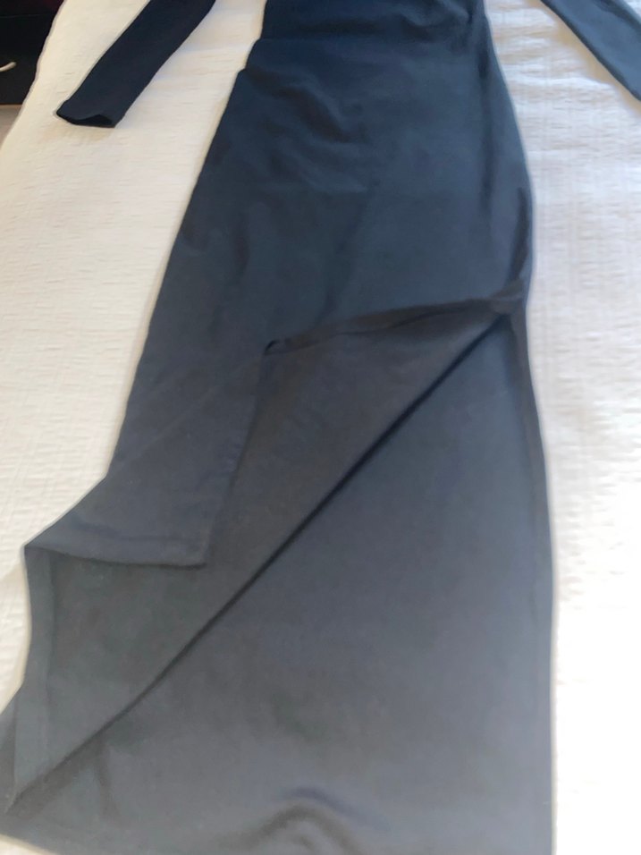 Siyah Uzun Kollu Drapeli Uzun Elbise - Görsel 2