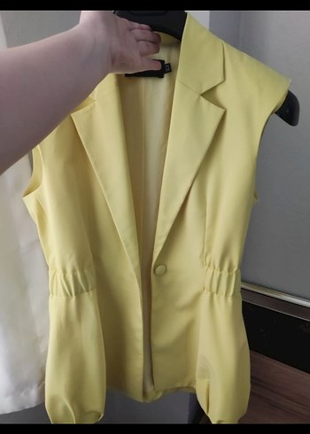 Sarı Kolsuz Mini Kadın Blazer Yelek
