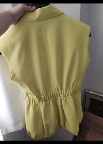 36 Beden Sarı Kolsuz Mini Kadın Blazer Yelek