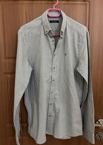 Gri Düğmeli Erkek Gömlek Uzun Kollu - Görsel 2