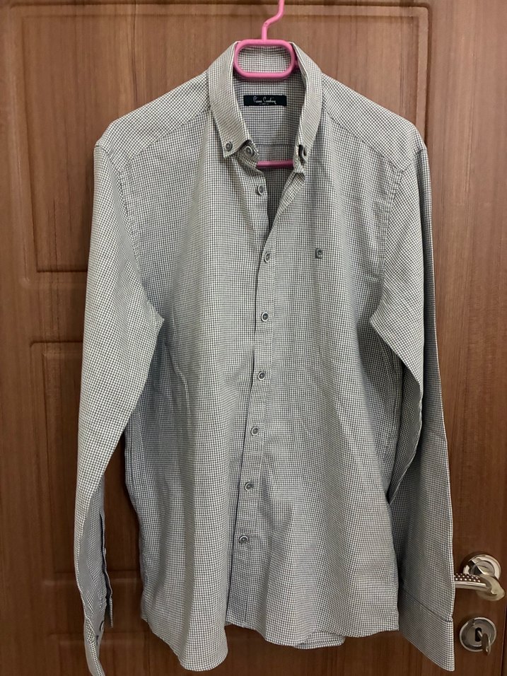 Gri Düğmeli Erkek Gömlek Uzun Kollu - Görsel 2