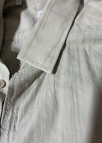 Bej Keten Erkek Gömlek, Düğmeli, Uzun Kollu - Görsel 6