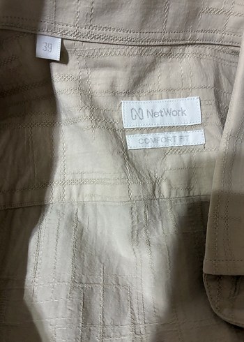 Bej Keten Erkek Gömlek, Düğmeli, Uzun Kollu - Görsel 5