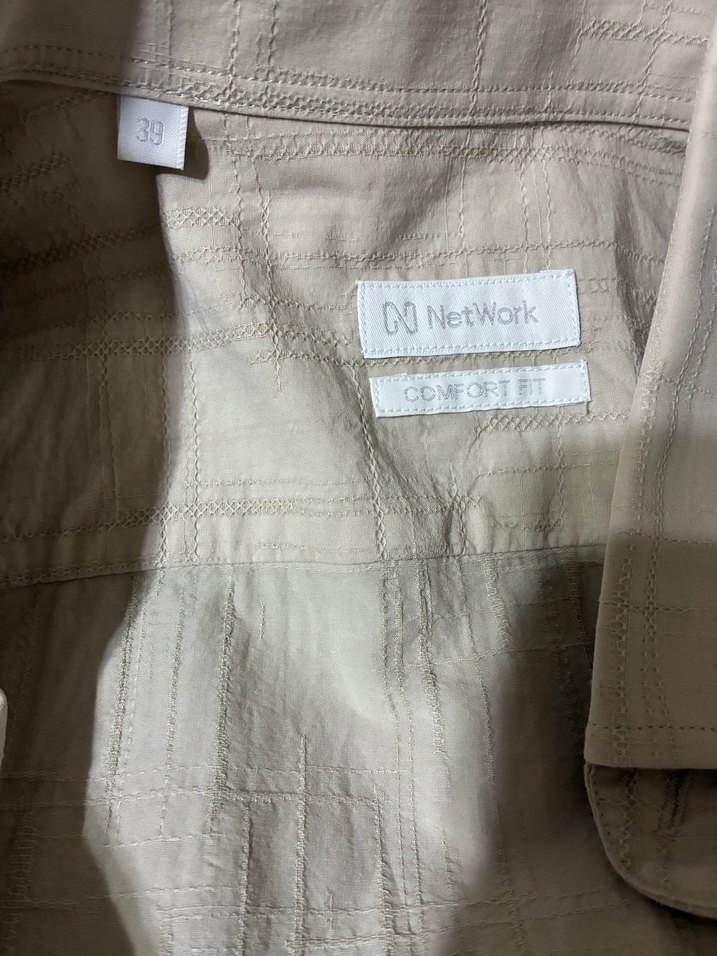 Bej Keten Erkek Gömlek, Düğmeli, Uzun Kollu - Görsel 5