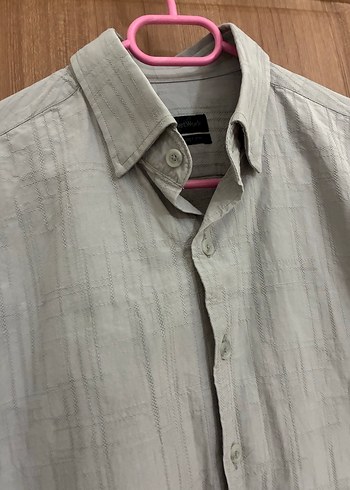 Gri Keten Erkek Gömlek Uzun Kollu - Görsel 2
