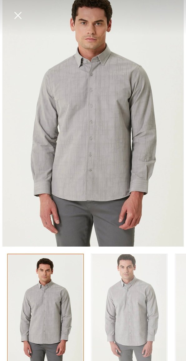 Gri Keten Erkek Gömlek Uzun Kollu - Görsel 3