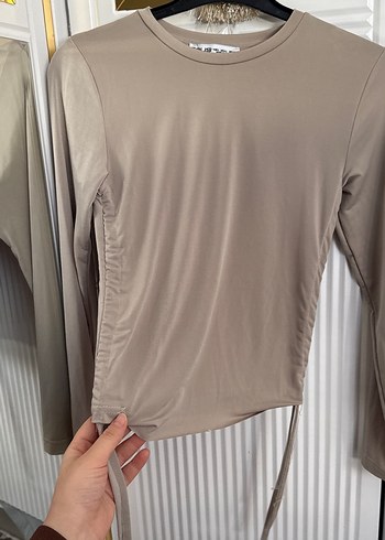 Bej Uzun Kollu Fit Kesim Bluz - Görsel 2