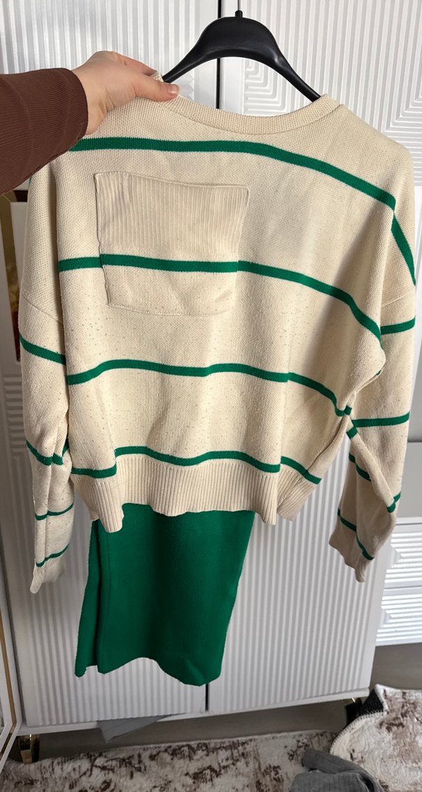 Yeşil Çizgili Salaş Triko takım - Görsel 2