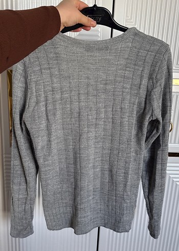 Gri Uzun Kollu Triko Kadın Kazak - Görsel 2