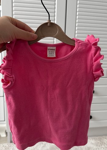 LCW Kız Çocuk Pembe Fırfırlı Kısa Kollu Tişört - Görsel 2