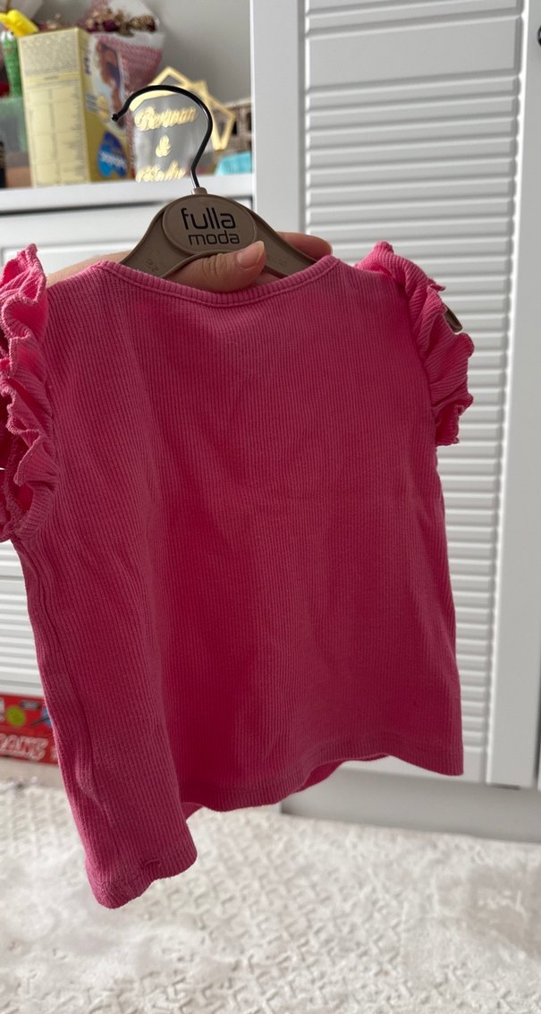 LCW Kız Çocuk Pembe Fırfırlı Kısa Kollu Tişört - Görsel 3