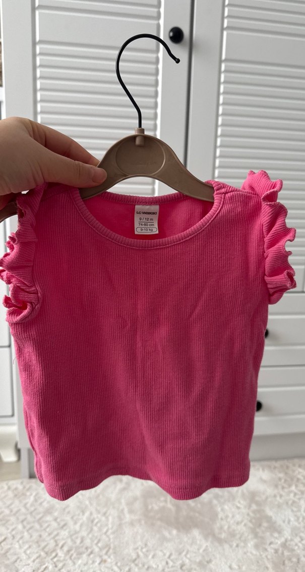 LCW Kız Çocuk Pembe Fırfırlı Kısa Kollu Tişört - Görsel 2